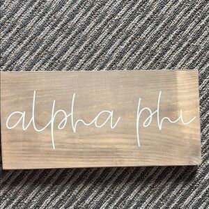 Wooden Alpha Phi Sign with White Script